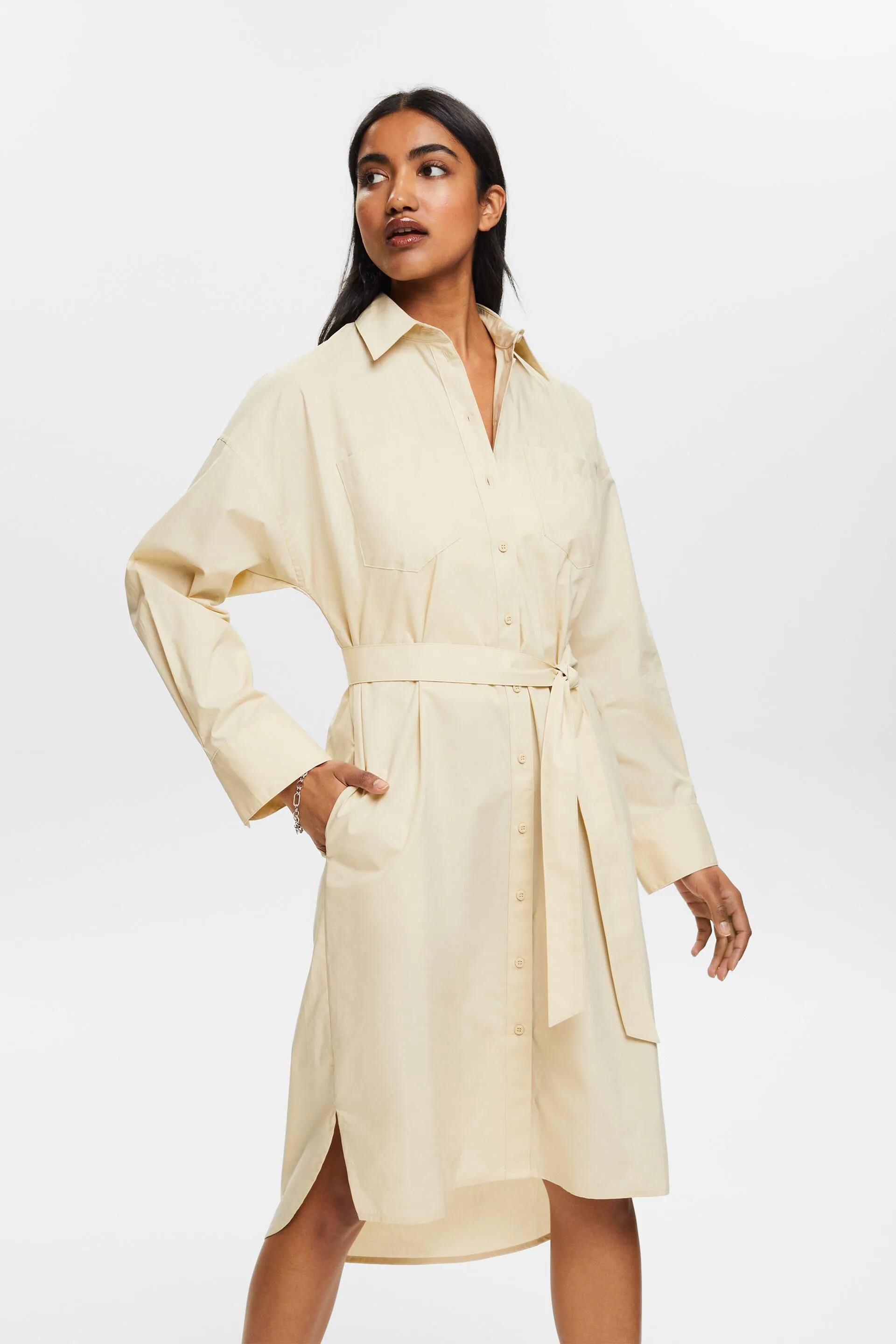 Abito camicia in popeline con cintura