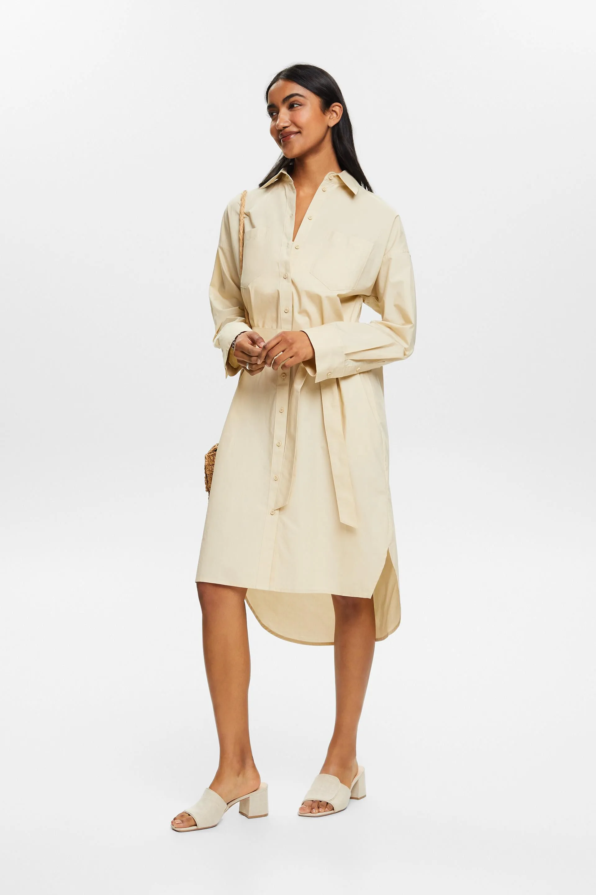 Abito camicia in popeline con cintura