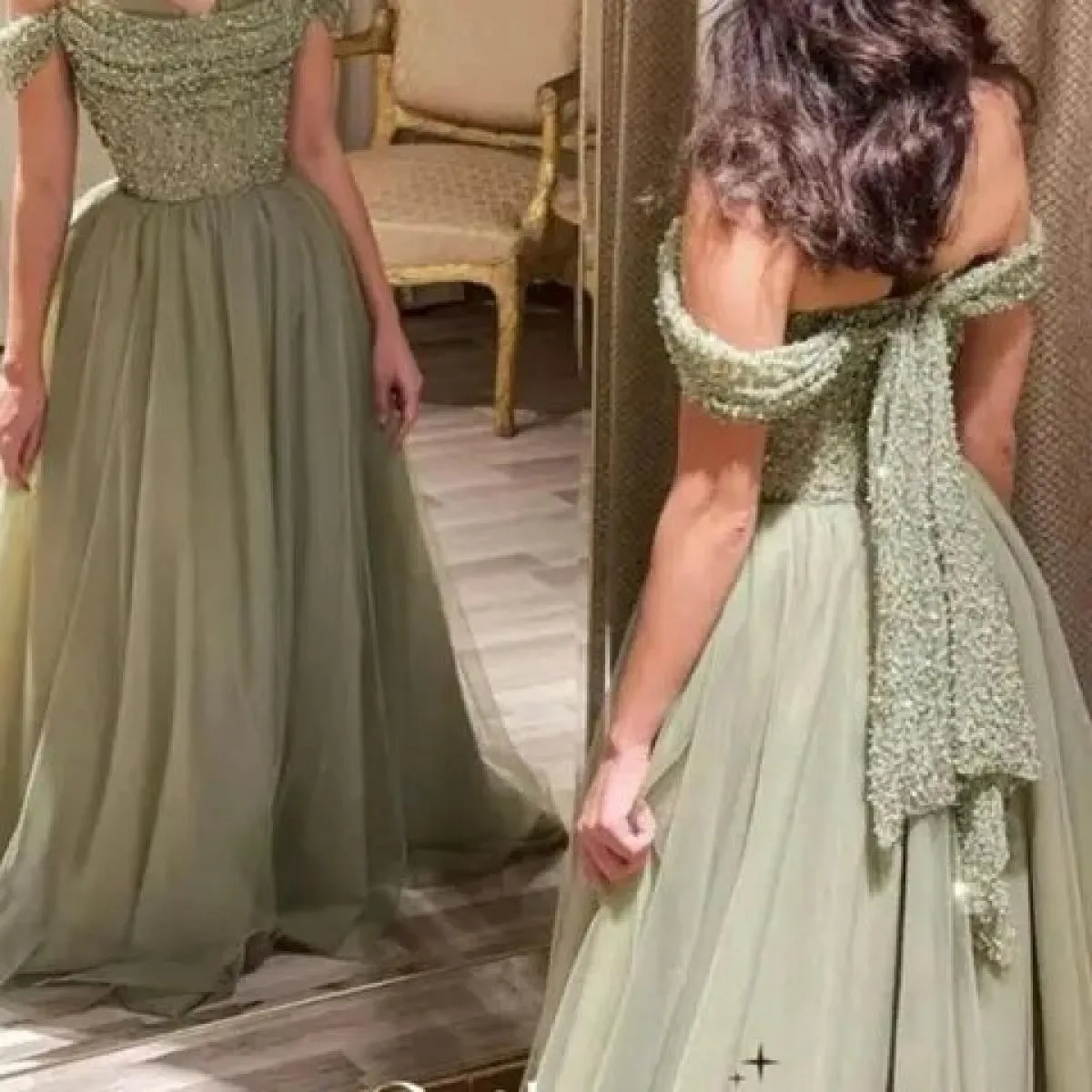 Abito da ballo verde con spalle Abito da sera da principessa verde Abiti da sera da principessa verde