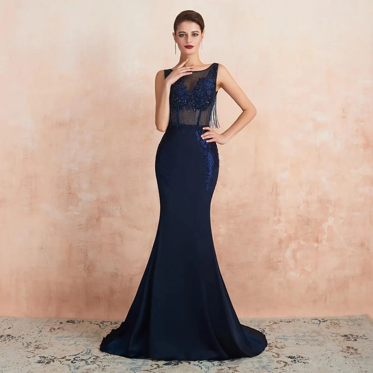 Abito da sera formale lungo Abito da sera a sirena blu navy Abito da sera blu blu