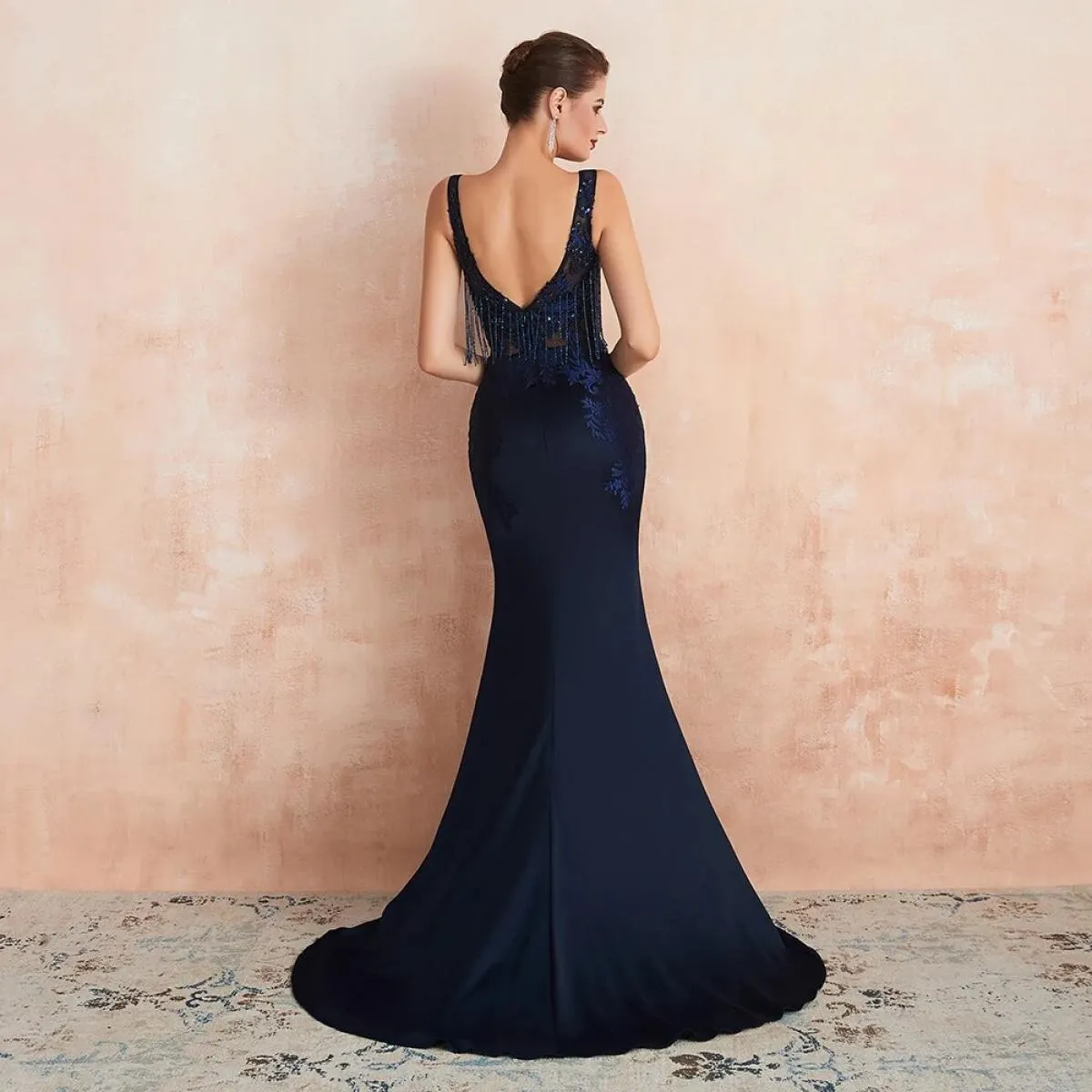 Abito da sera formale lungo Abito da sera a sirena blu navy Abito da sera blu blu