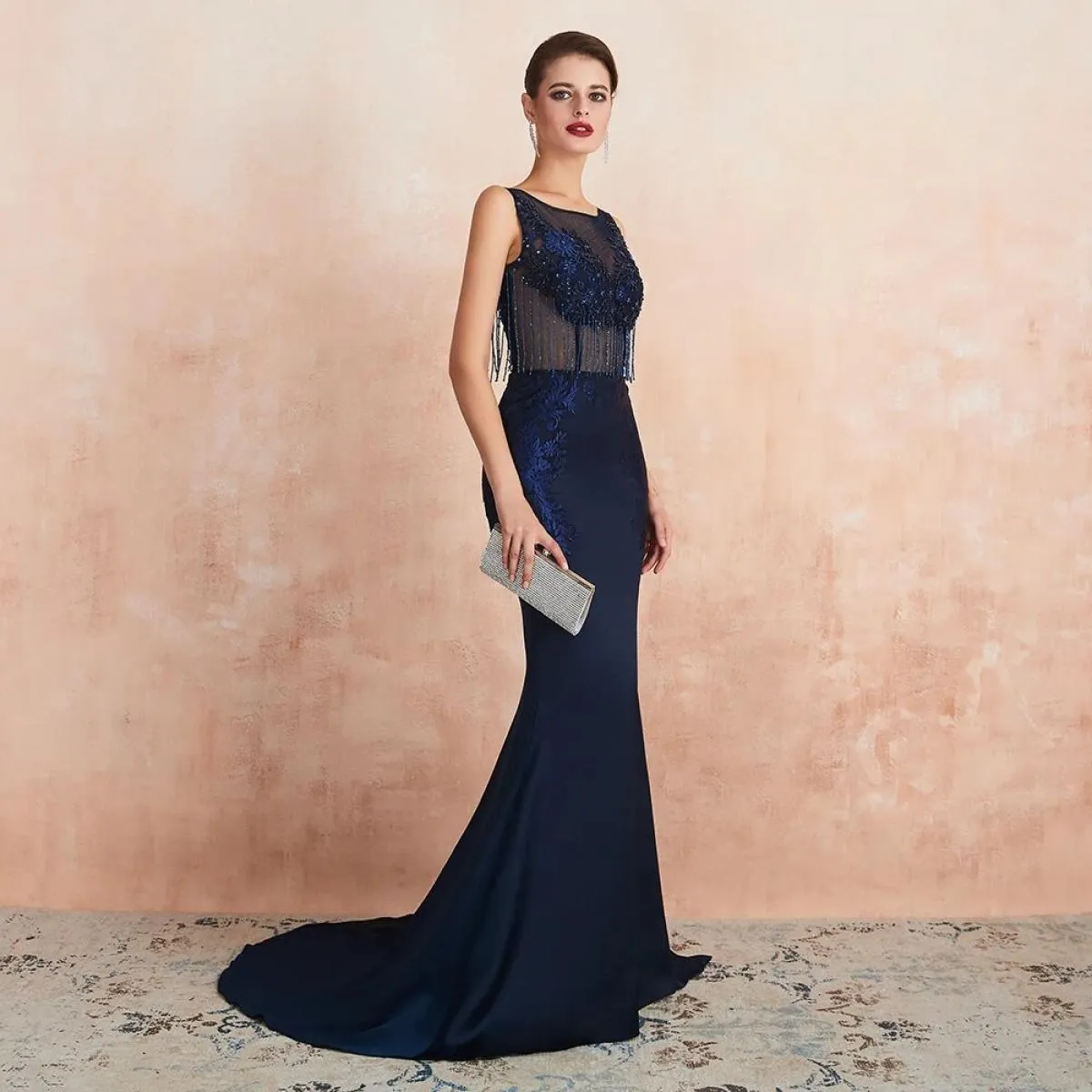 Abito da sera formale lungo Abito da sera a sirena blu navy Abito da sera blu blu