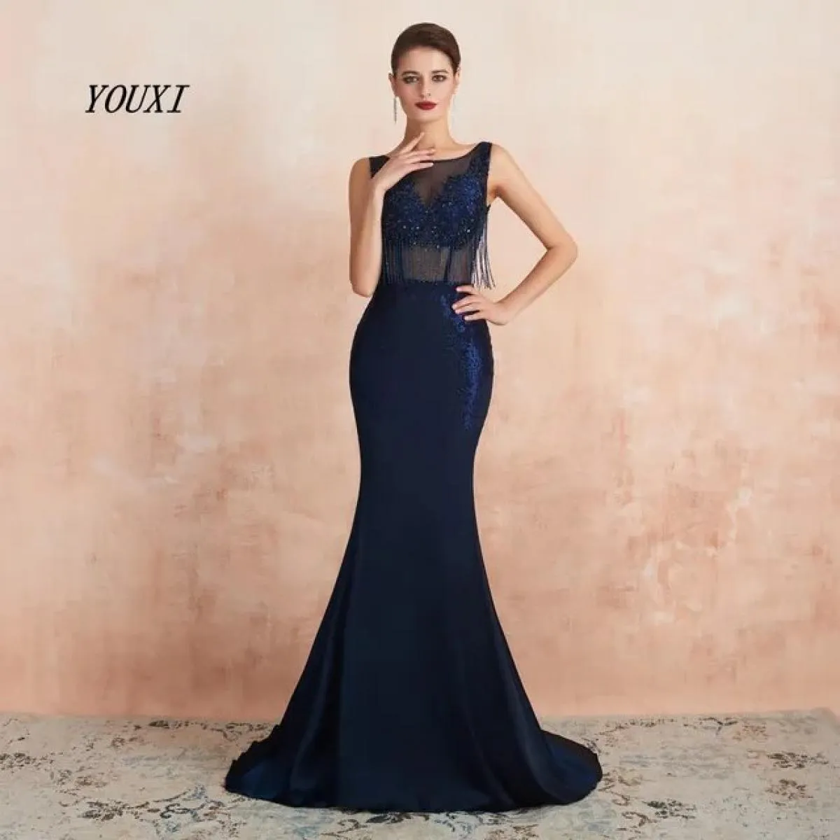 Abito da sera formale lungo Abito da sera a sirena blu navy Abito da sera blu blu