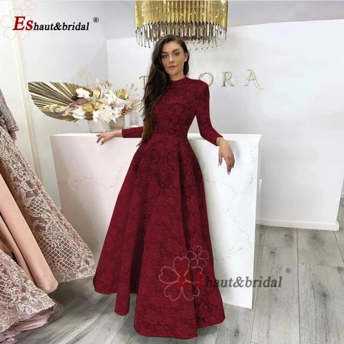 Abito da sera maniche musulmane Abito da sera musulmano Matrimonio di lusso da sera alto
