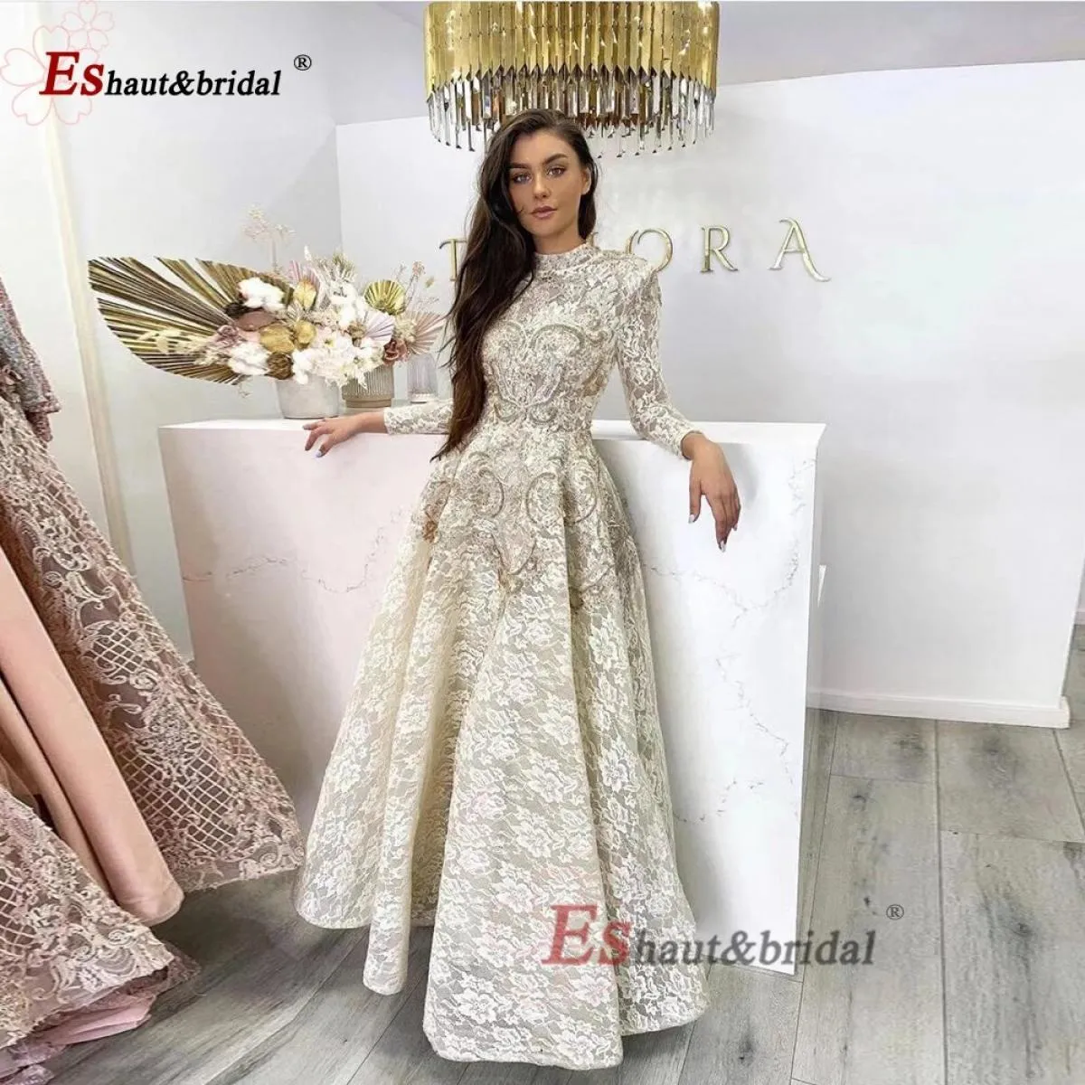 Abito da sera maniche musulmane Abito da sera musulmano Matrimonio di lusso da sera alto