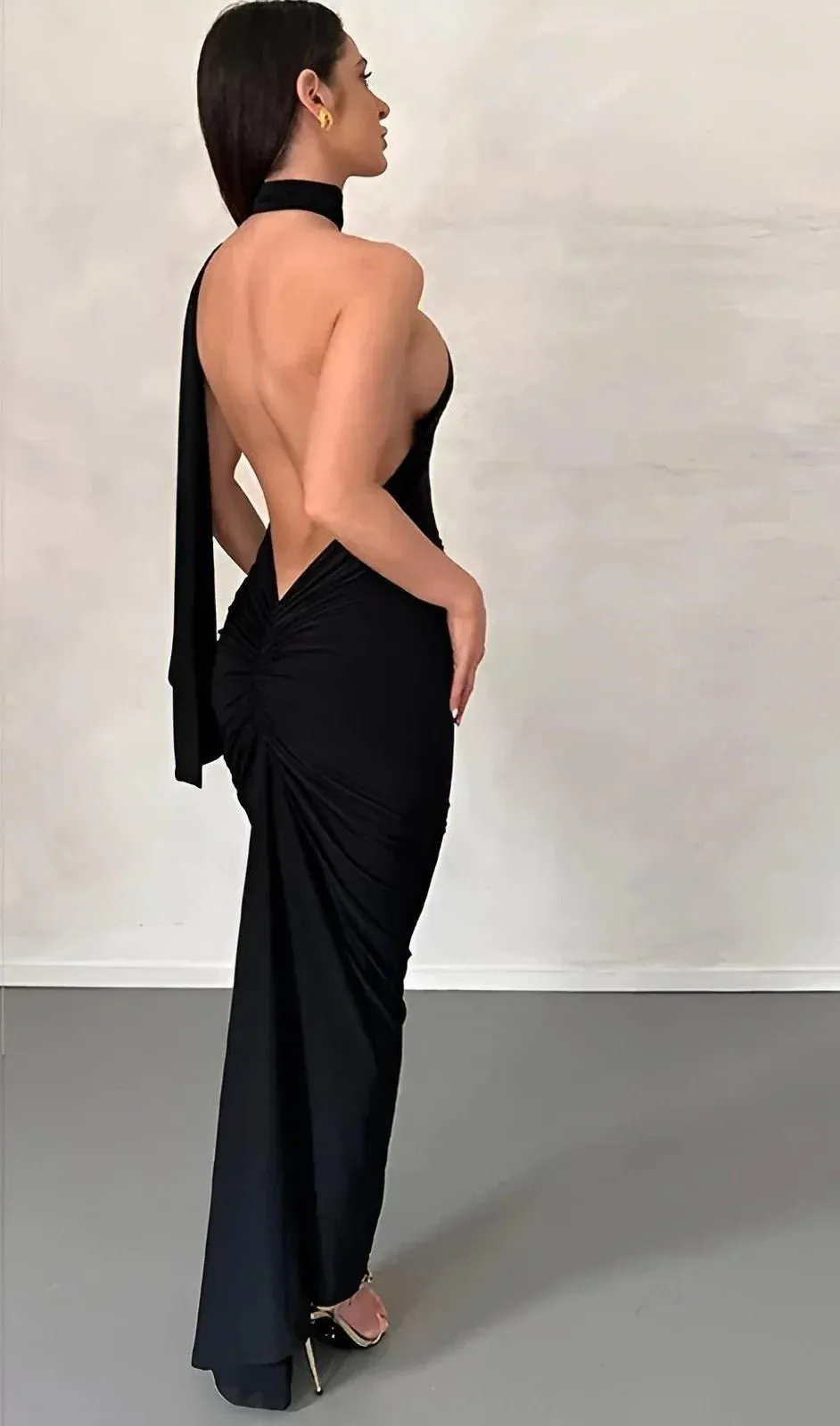 Abito Donna Longuette Aderente Schiena Scoperta Sciarpa Elegante Sexy