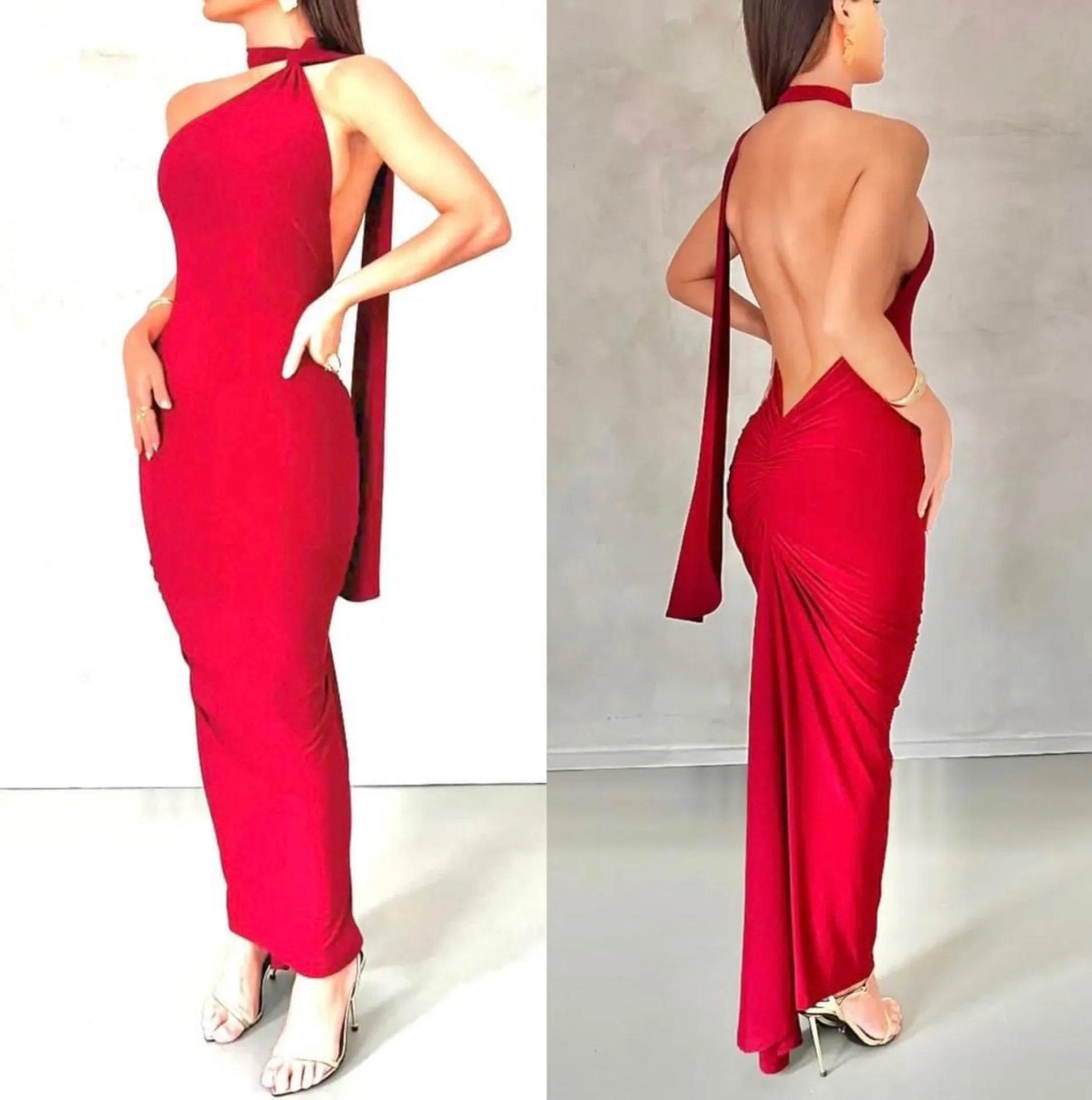 Abito Donna Longuette Aderente Schiena Scoperta Sciarpa Elegante Sexy