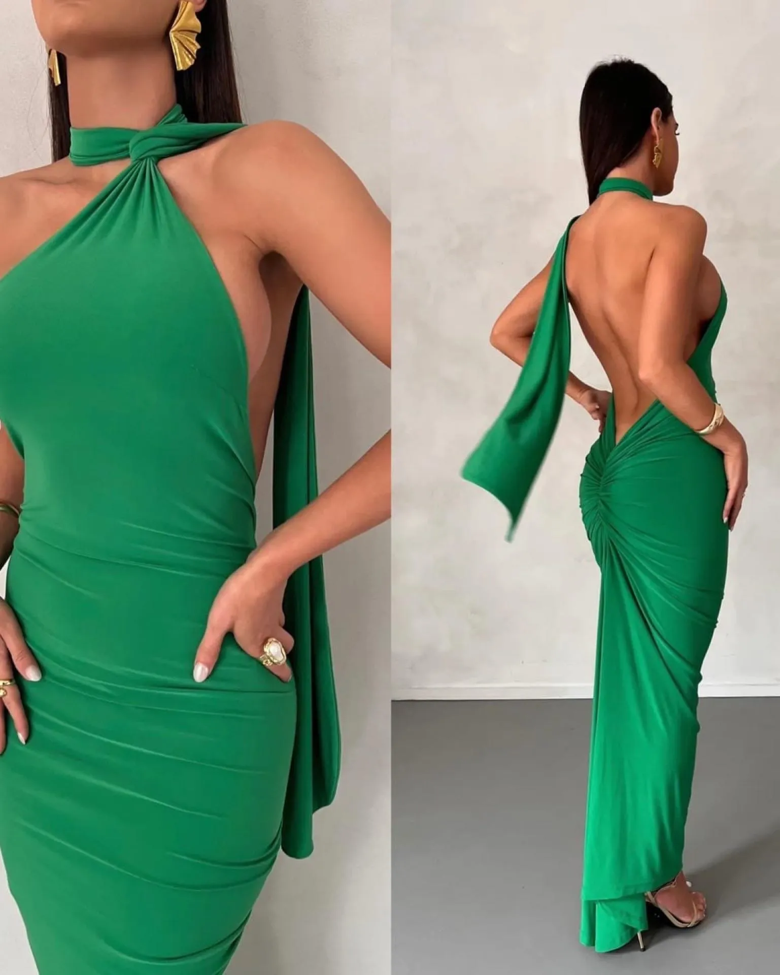 Abito Donna Longuette Aderente Schiena Scoperta Sciarpa Elegante Sexy