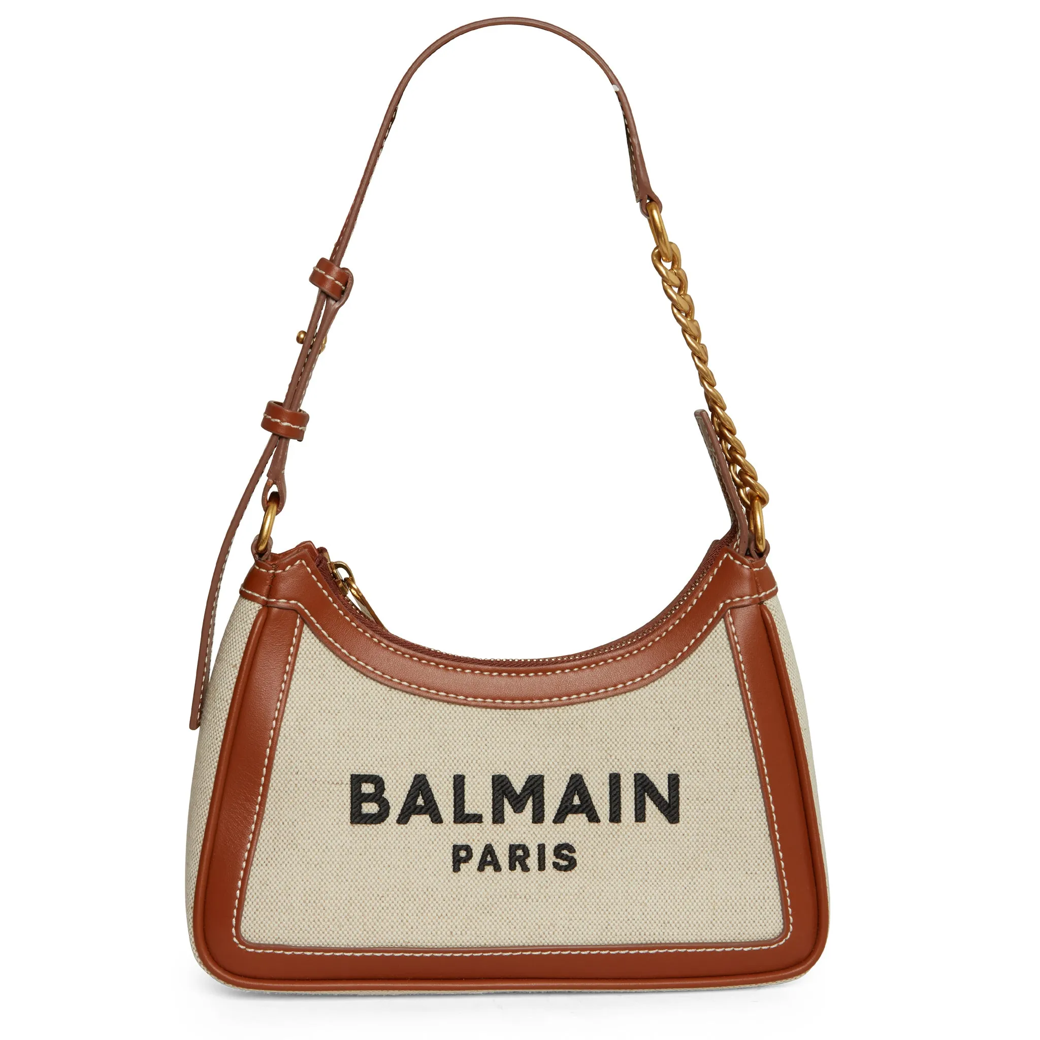 BALMAIN  Pochette a mano ''B-Army'' in tessuto e pelle beige