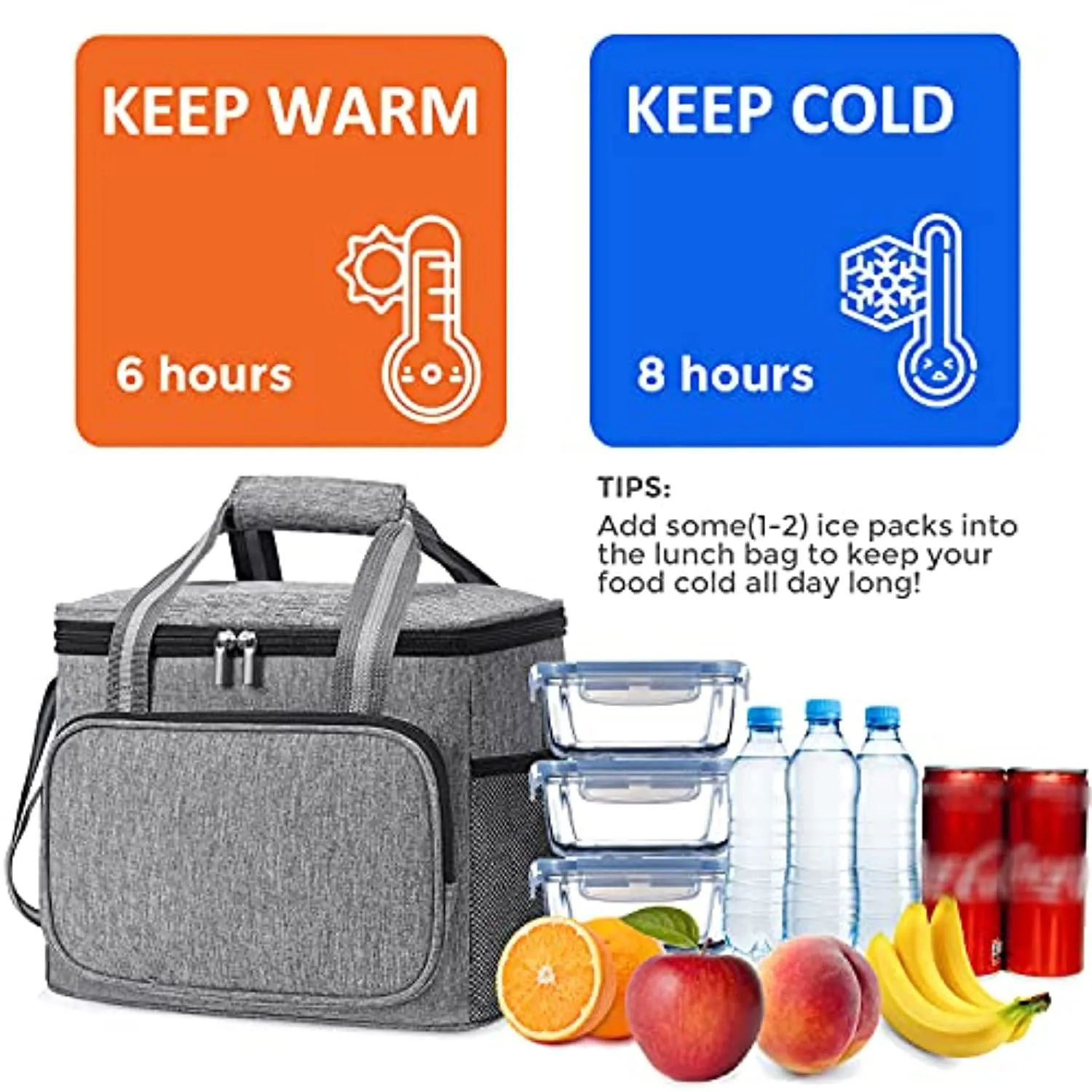 Borsa Termica 15 litri da Lavoro, Manutenzione di Freddo e Caldo per Uomo/Donna/Bambino Porta Pranzo Cibo Alimentazione per Camp