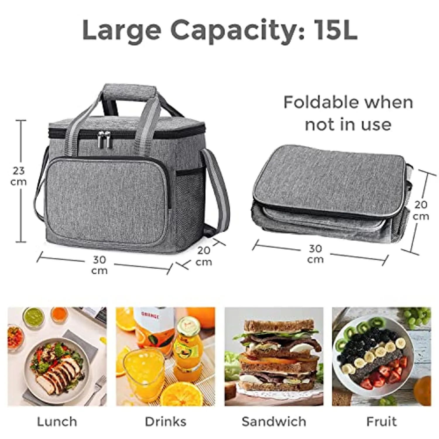 Borsa Termica 15 litri da Lavoro, Manutenzione di Freddo e Caldo per Uomo/Donna/Bambino Porta Pranzo Cibo Alimentazione per Camp