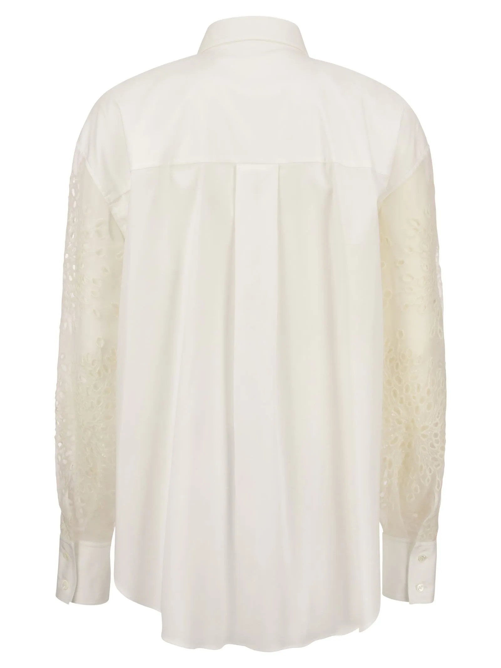 Camicia in popeline di cotone stretch con manica Broderie Anglaise in seta Crispy