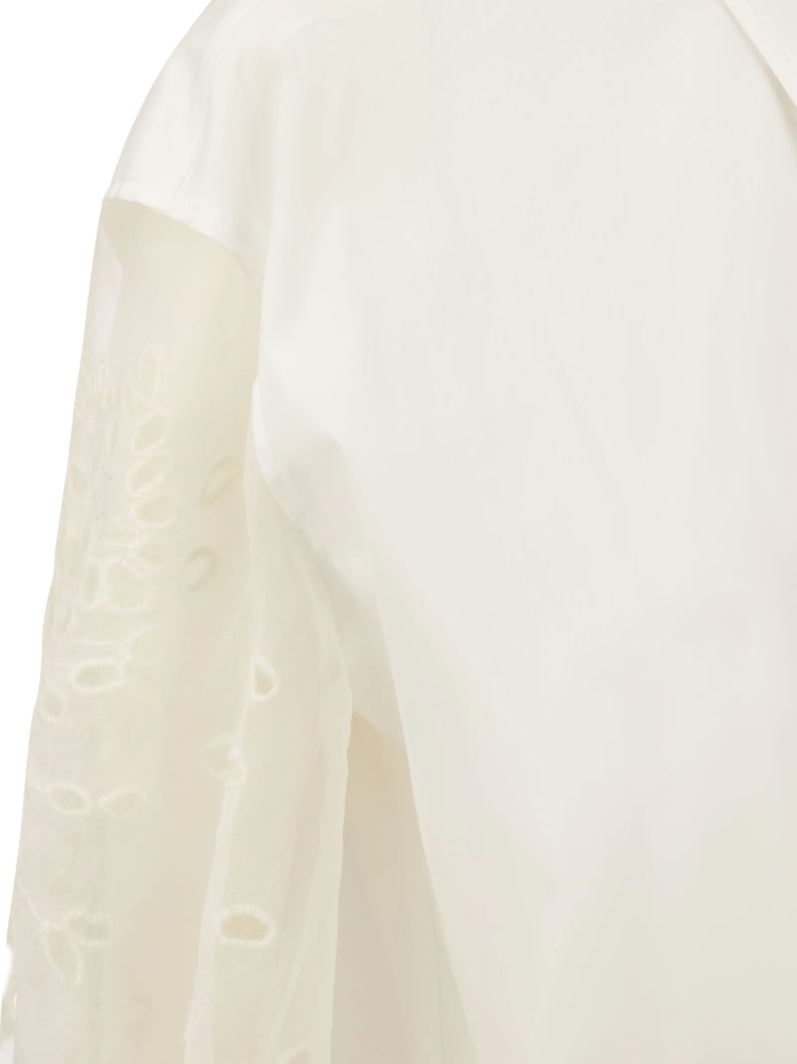 Camicia in popeline di cotone stretch con manica Broderie Anglaise in seta Crispy