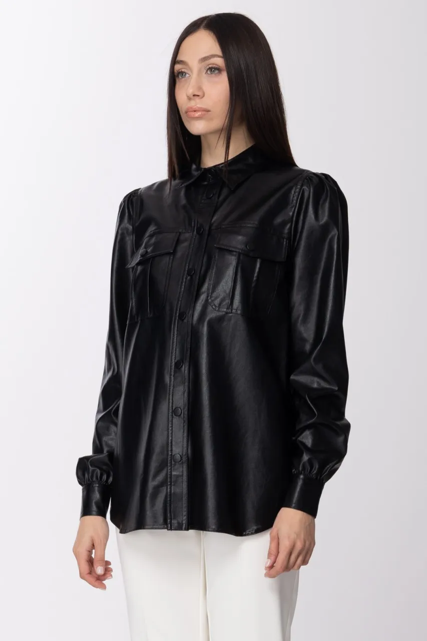 Camicia in tessuto spalmato leggero Nero