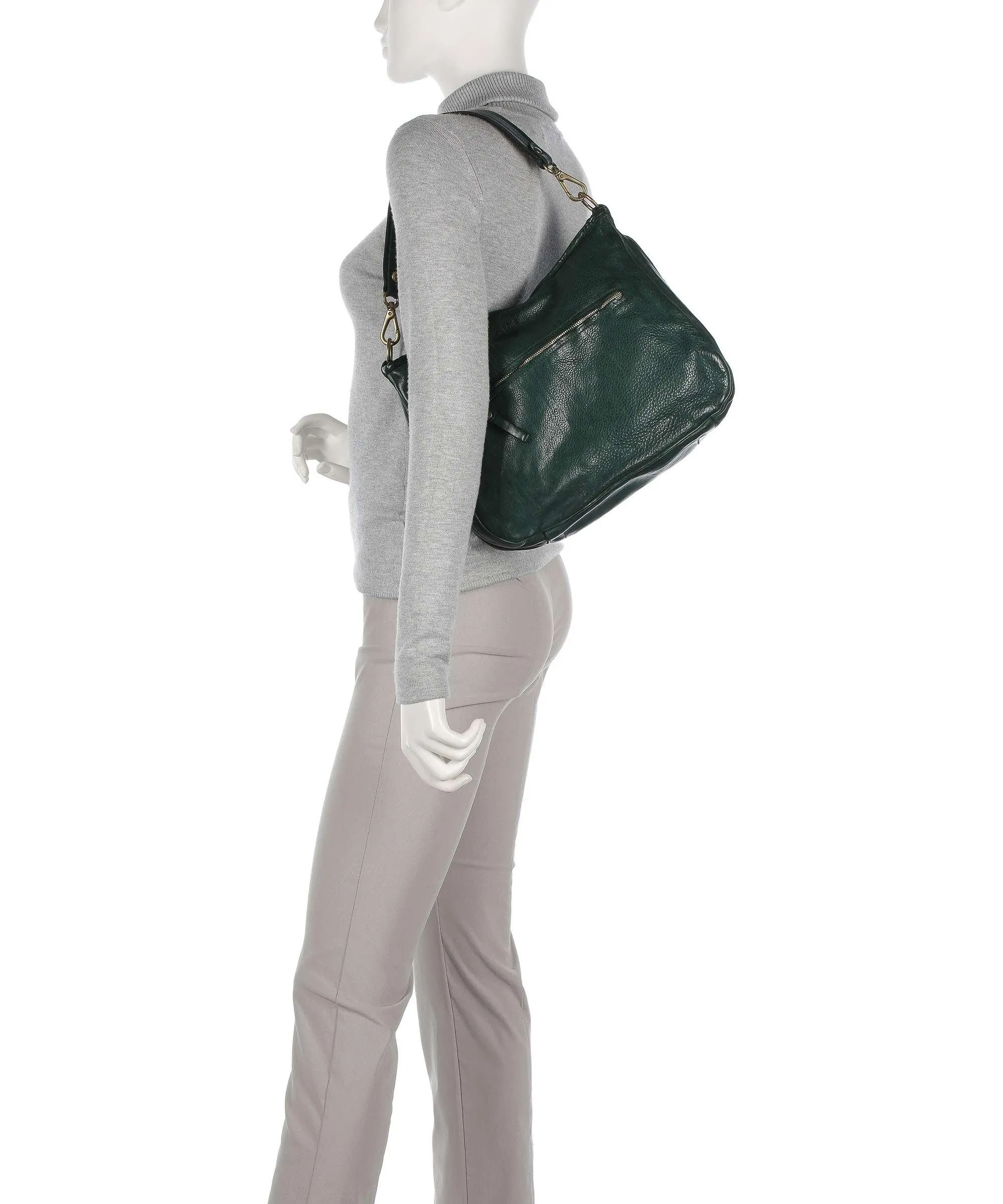  Campomaggi Borsa hobo pelle di vacchetta grana verde scuro  