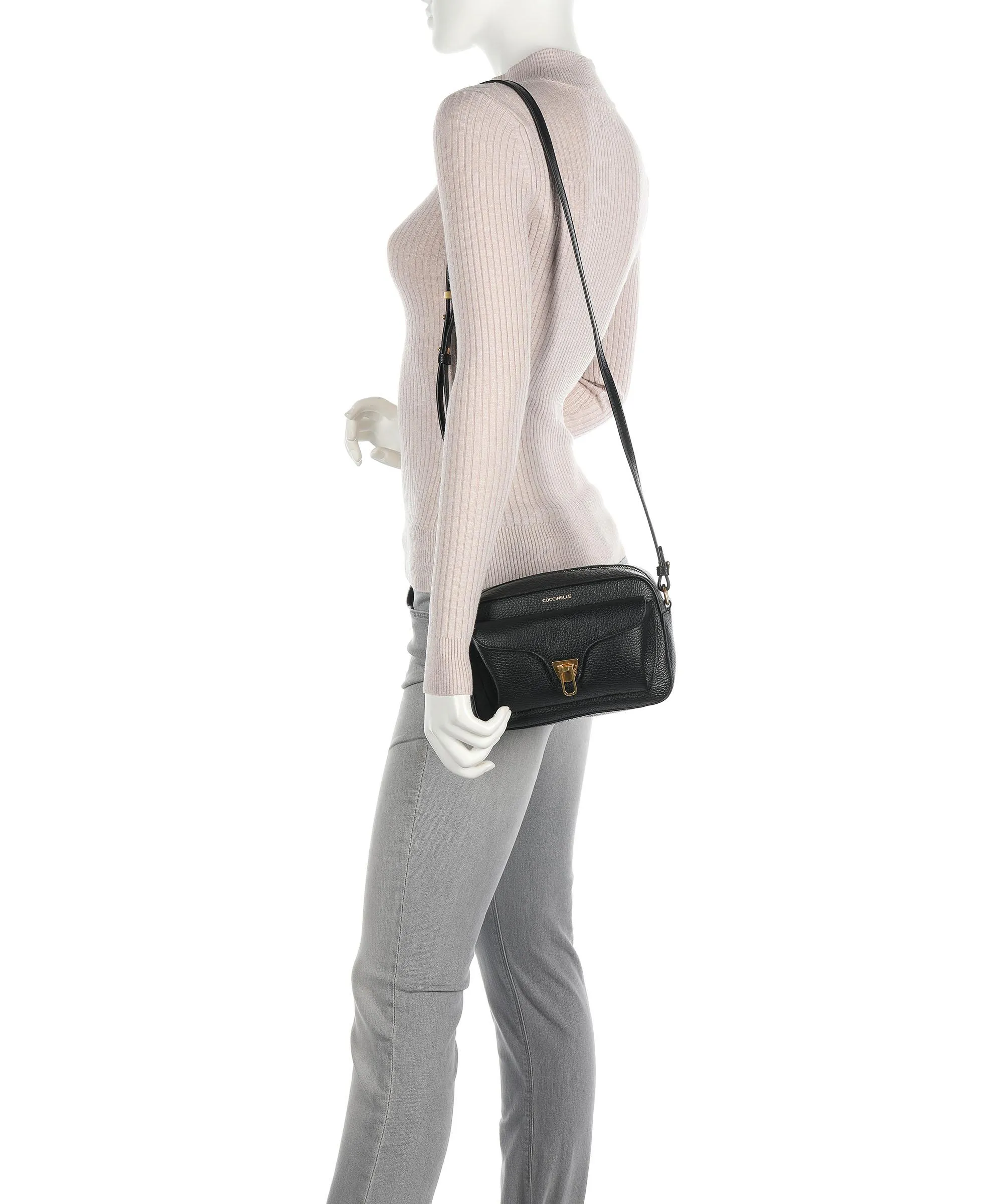  Coccinelle Beat Soft Borsa a tracolla pelle di vacchetta grana nero  