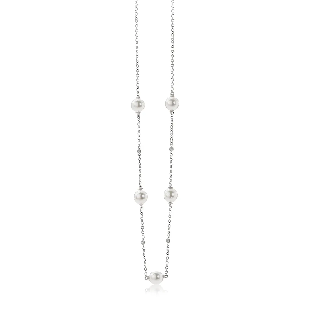 Collana di Perle Akoya 7 - 7,5 e Diamanti