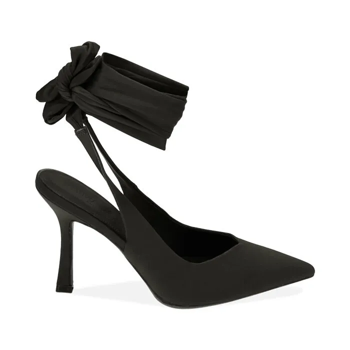Décolleté lace-up nere in tessuto, tacco 9 cm