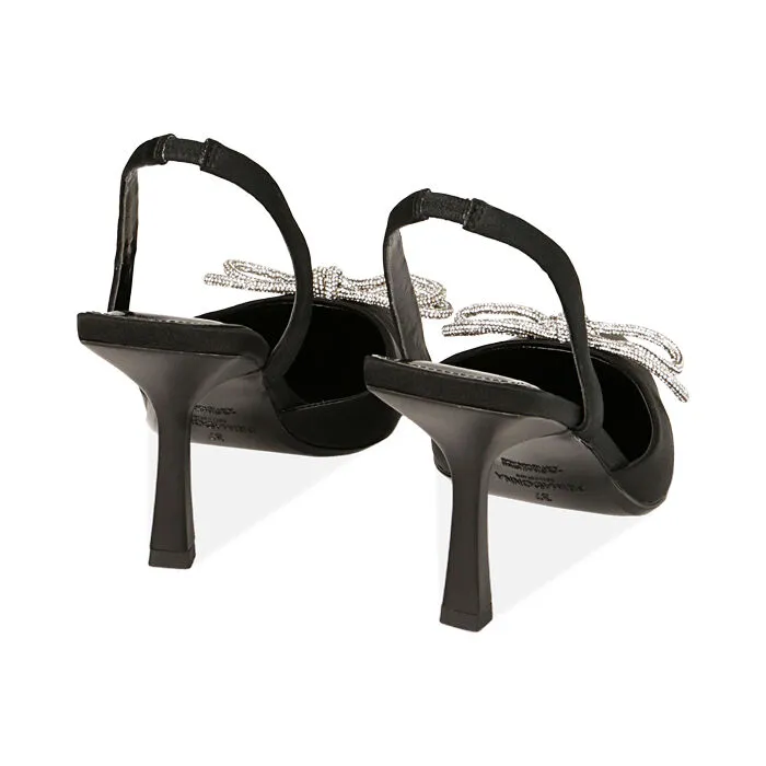 Décolleté slingback gioiello nere, tacco 8,5 cm