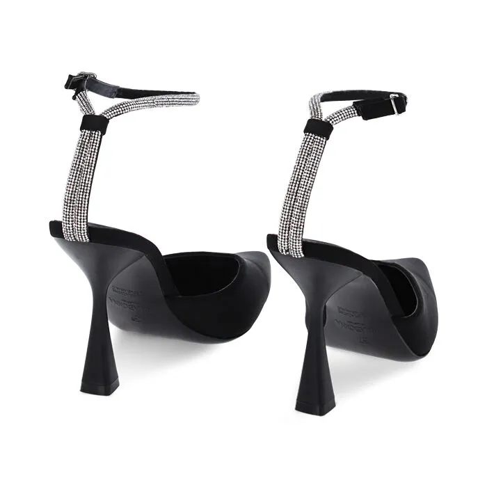 Décolleté slingback nere in lycra, tacco 9,7 cm
