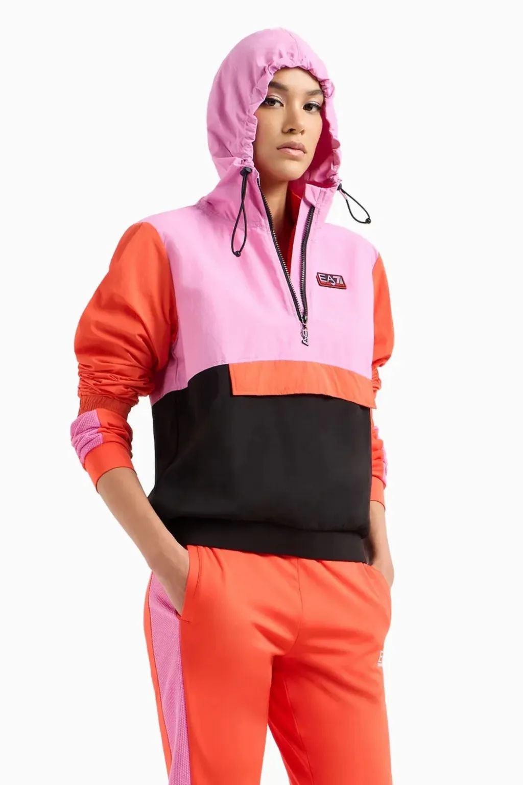 EA7 BOMBER DONNA CON CAPPUCCIO IN NYLON MULTICOLOR 3DTB14
