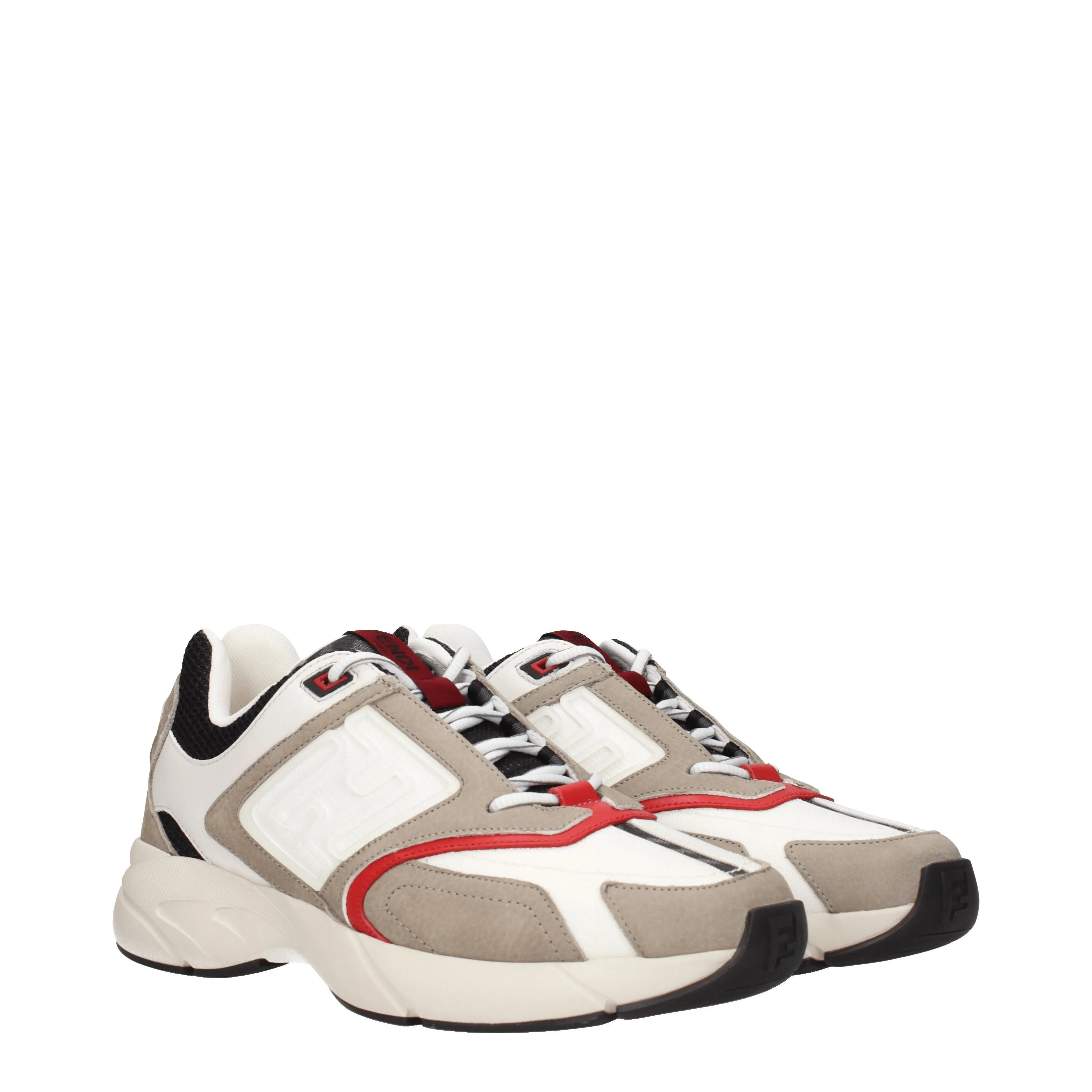 Fendi Sneakers Faster Uomo Tessuto Bianco/Fango