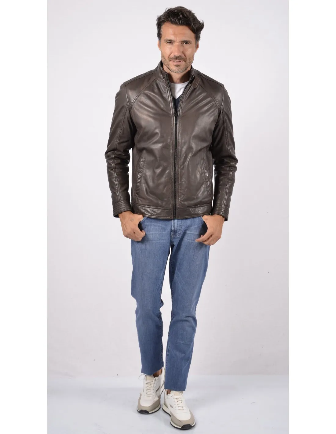 Giubbotto in vera Pelle Biker Moro Imbottito A / I BGT