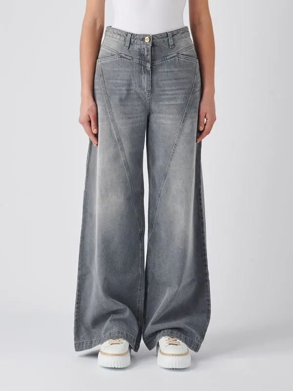 Jeans donna Elisabetta Franchi oversize in cotone stretch Piombo