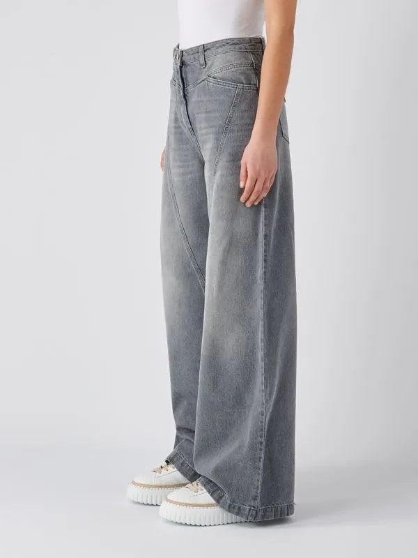 Jeans donna Elisabetta Franchi oversize in cotone stretch Piombo