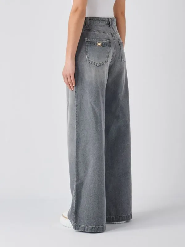 Jeans donna Elisabetta Franchi oversize in cotone stretch Piombo
