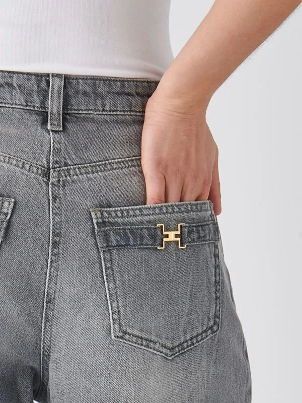 Jeans donna Elisabetta Franchi oversize in cotone stretch Piombo