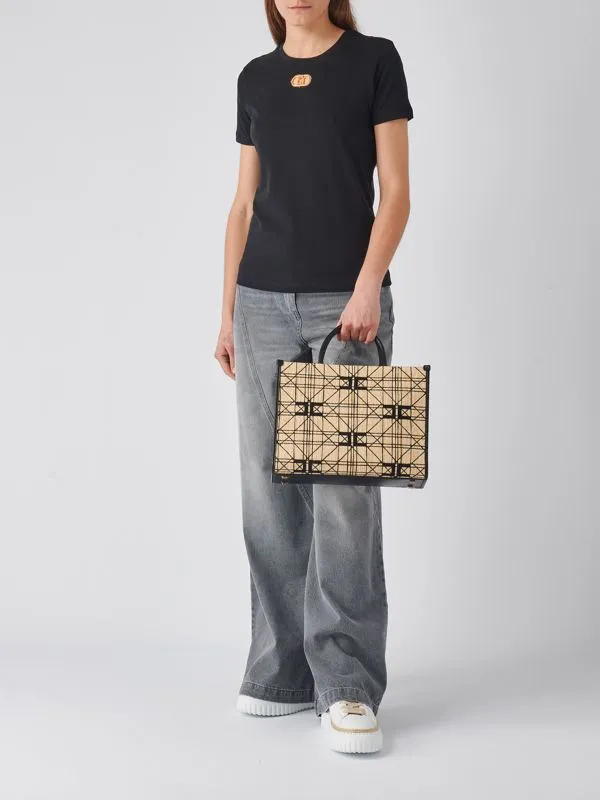 Jeans donna Elisabetta Franchi oversize in cotone stretch Piombo