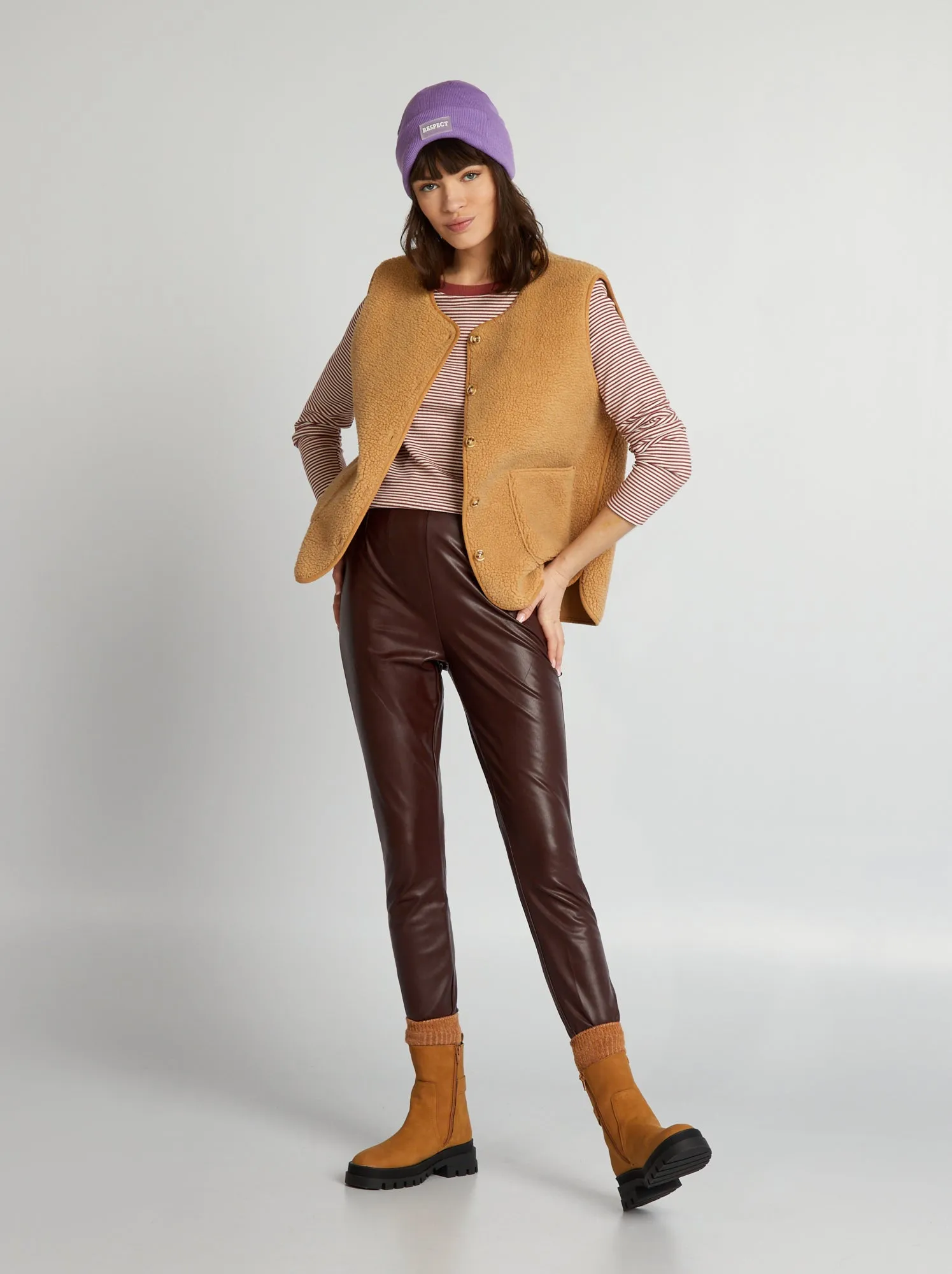 Leggings in similpelle a vita alta - ROSSO