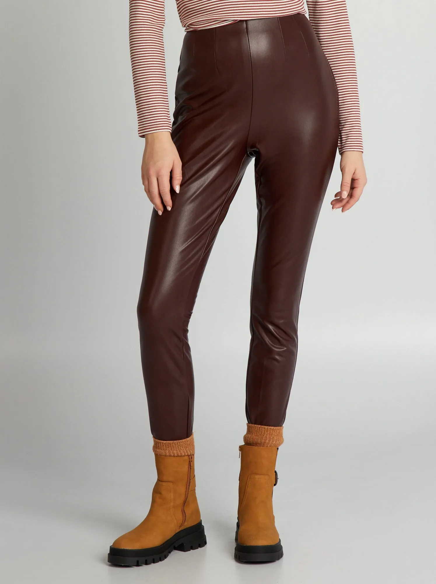 Leggings in similpelle a vita alta - ROSSO