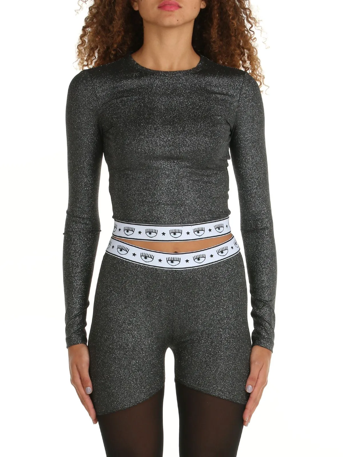 MAGLIA CROP NERA GLITTERATA