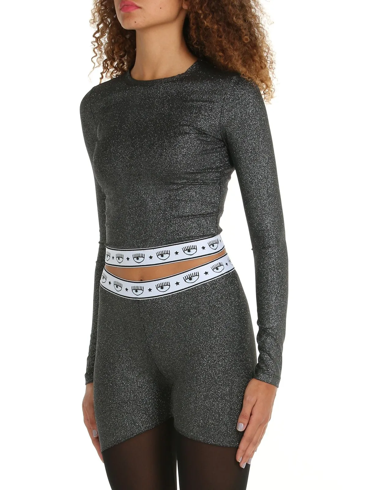 MAGLIA CROP NERA GLITTERATA