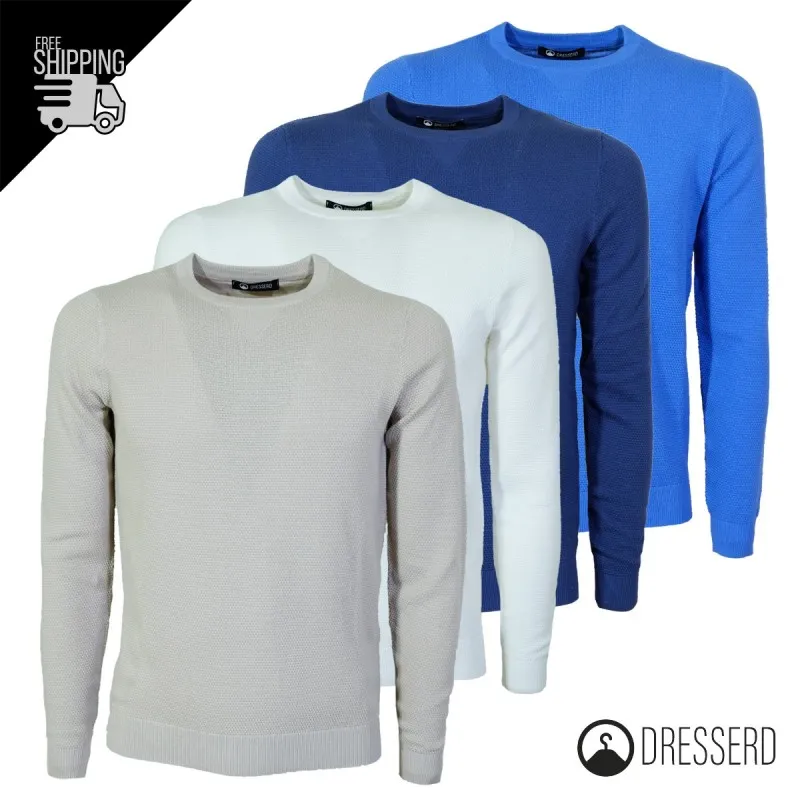 Maglia Uomo 100% Cotone Trama Lavorata Maglie Dresserd Girocollo Semi Slim Fit