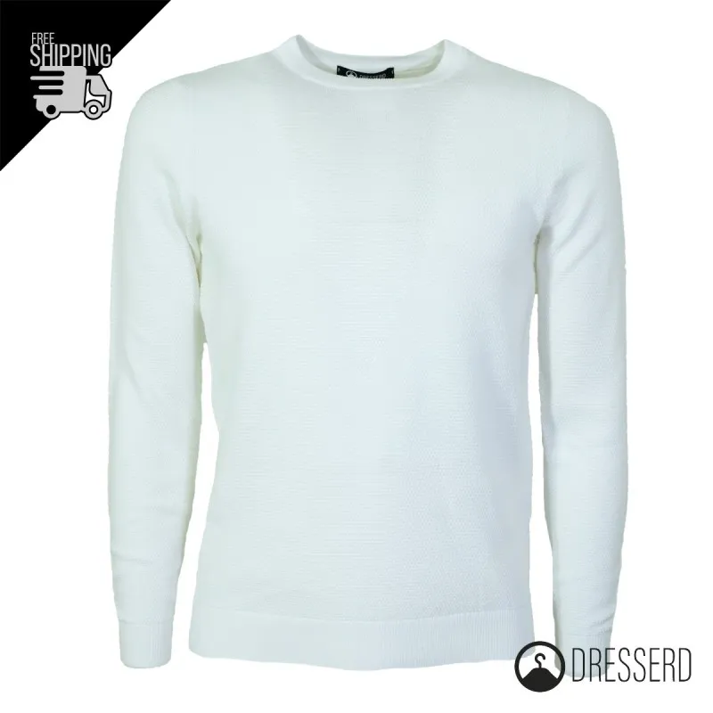 Maglia Uomo 100% Cotone Trama Lavorata Maglie Dresserd Girocollo Semi Slim Fit