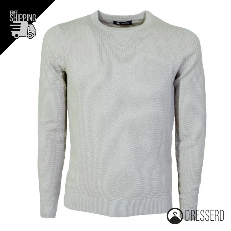 Maglia Uomo 100% Cotone Trama Lavorata Maglie Dresserd Girocollo Semi Slim Fit