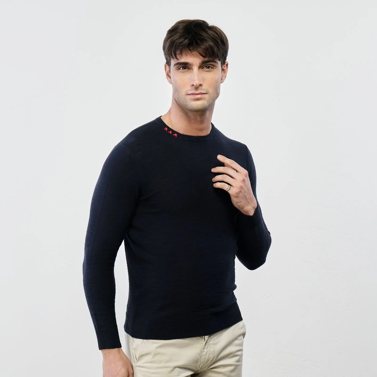 Maglioncino leggero blu girocollo