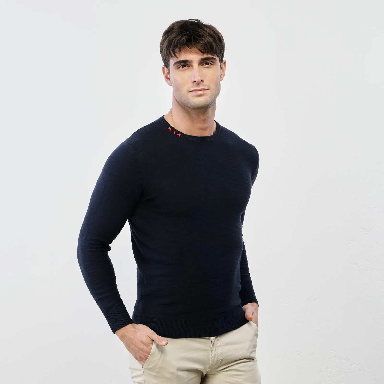 Maglioncino leggero blu girocollo