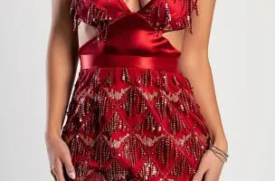 Miniabito elegante con paillettes, bordeaux