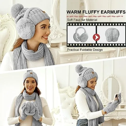 Niwicee Sciarpa Donna Invernale Cappelli Guanti Calze Set Guanti Touch Screen Invernali Winter Set Caldo Berretti Sciarpa Regalo