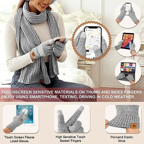 Niwicee Sciarpa Donna Invernale Cappelli Guanti Calze Set Guanti Touch Screen Invernali Winter Set Caldo Berretti Sciarpa Regalo