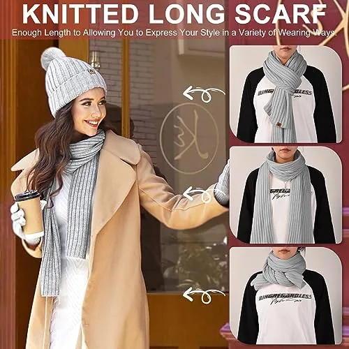 Niwicee Sciarpa Donna Invernale Cappelli Guanti Calze Set Guanti Touch Screen Invernali Winter Set Caldo Berretti Sciarpa Regalo
