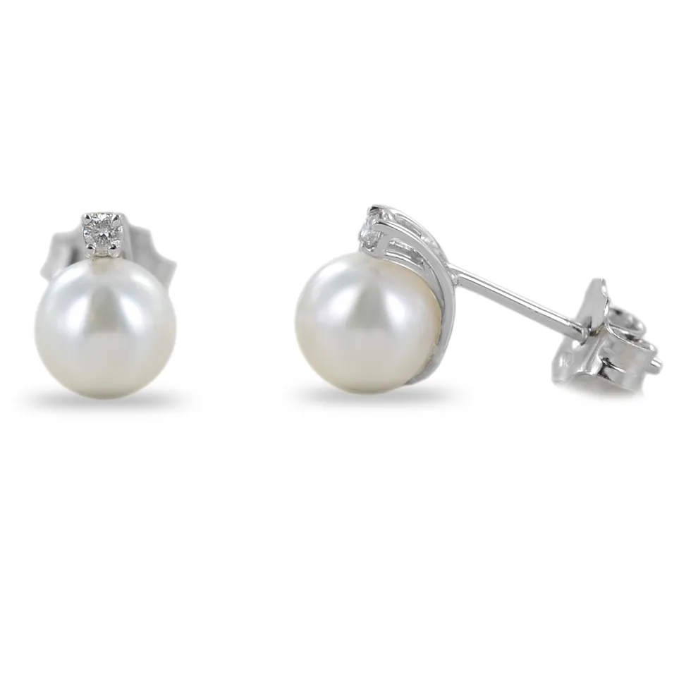 Orecchini di Perle Akoya 6.50 - 7.00 con Diamanti