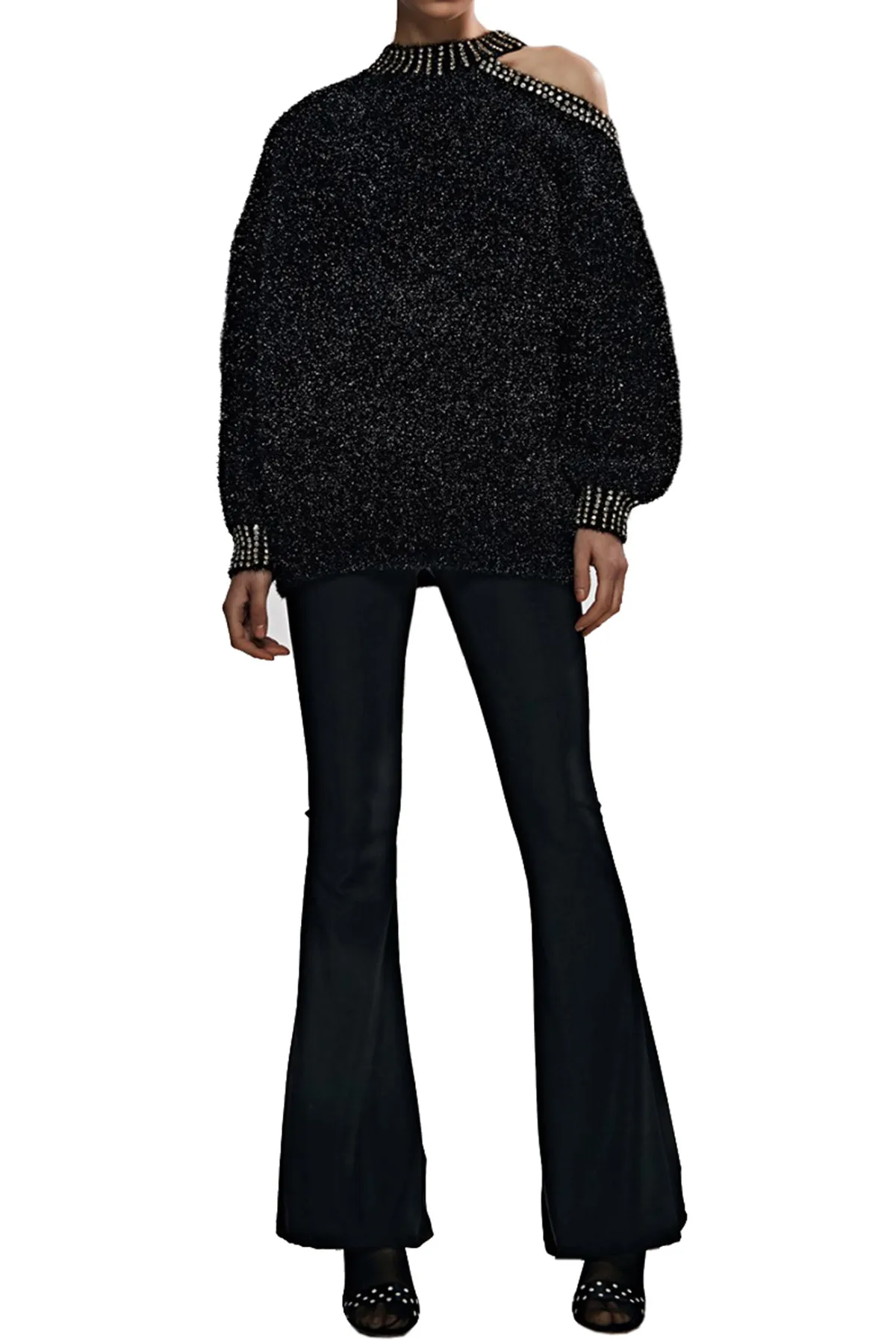 Pantalone donna leggings vita alta elasticizzato gamba a zampetta elastioco in vita