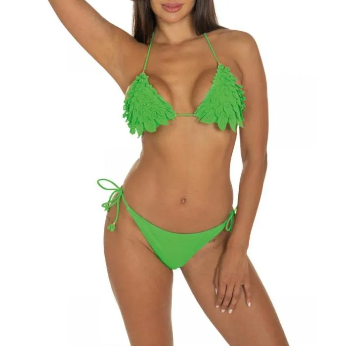 Pin-Up Stars Bikini Triangolo Imbottito Slip Brasiliana Foglie Laser Tinta Unita