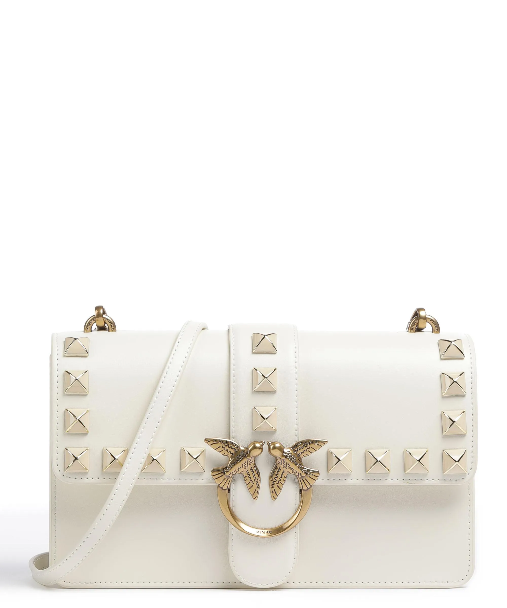 Pinko Love One Classic Borsa a tracolla pelle di vacchetta finemente grana bianco  