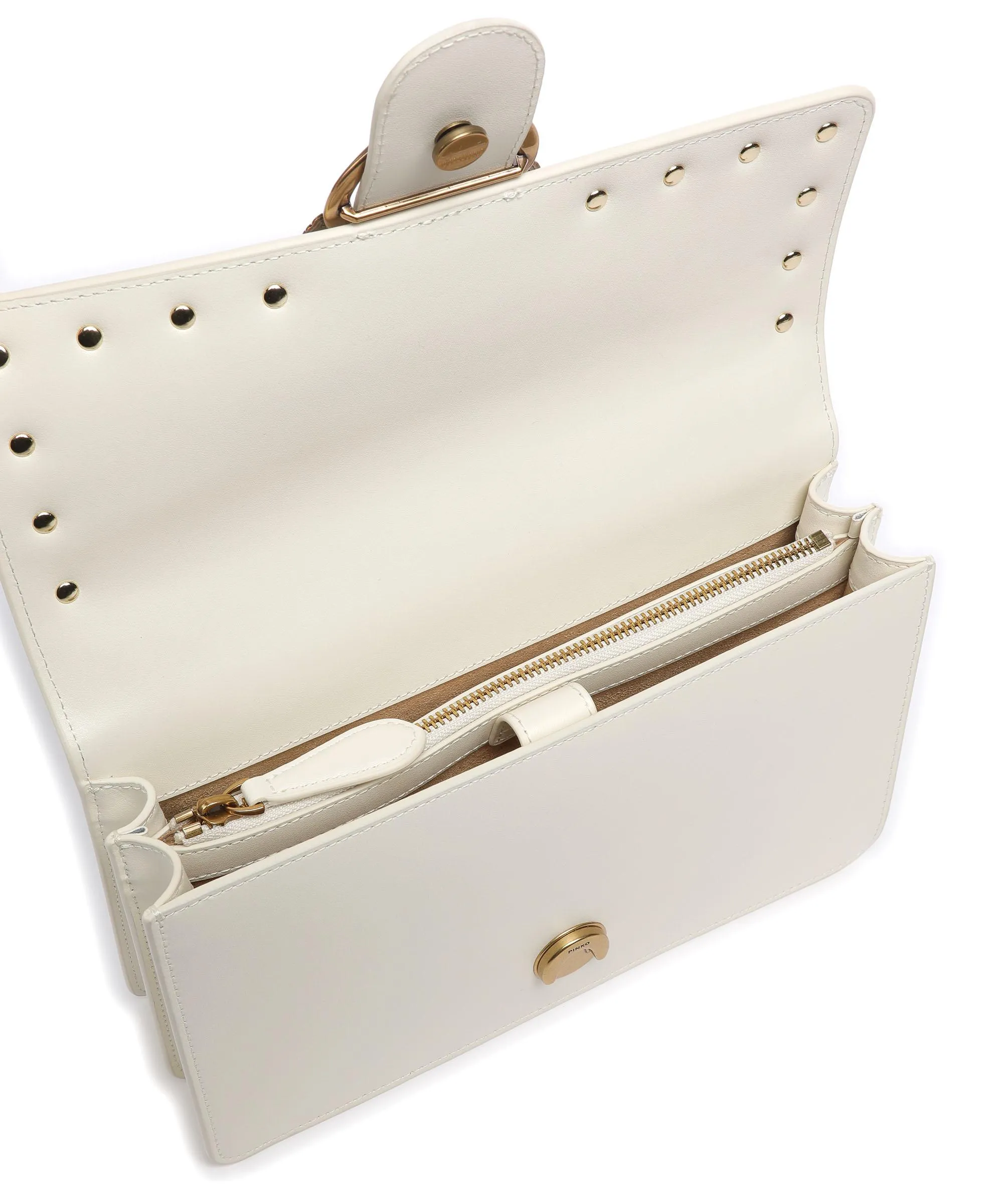  Pinko Love One Classic Borsa a tracolla pelle di vacchetta finemente grana bianco  